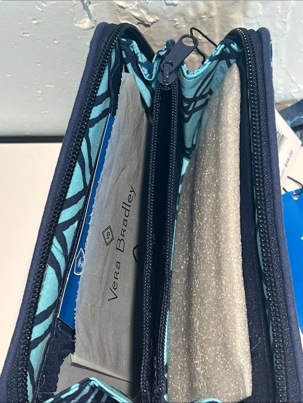 Vera Bradley Teal and Navy Patterned Zip Wallet